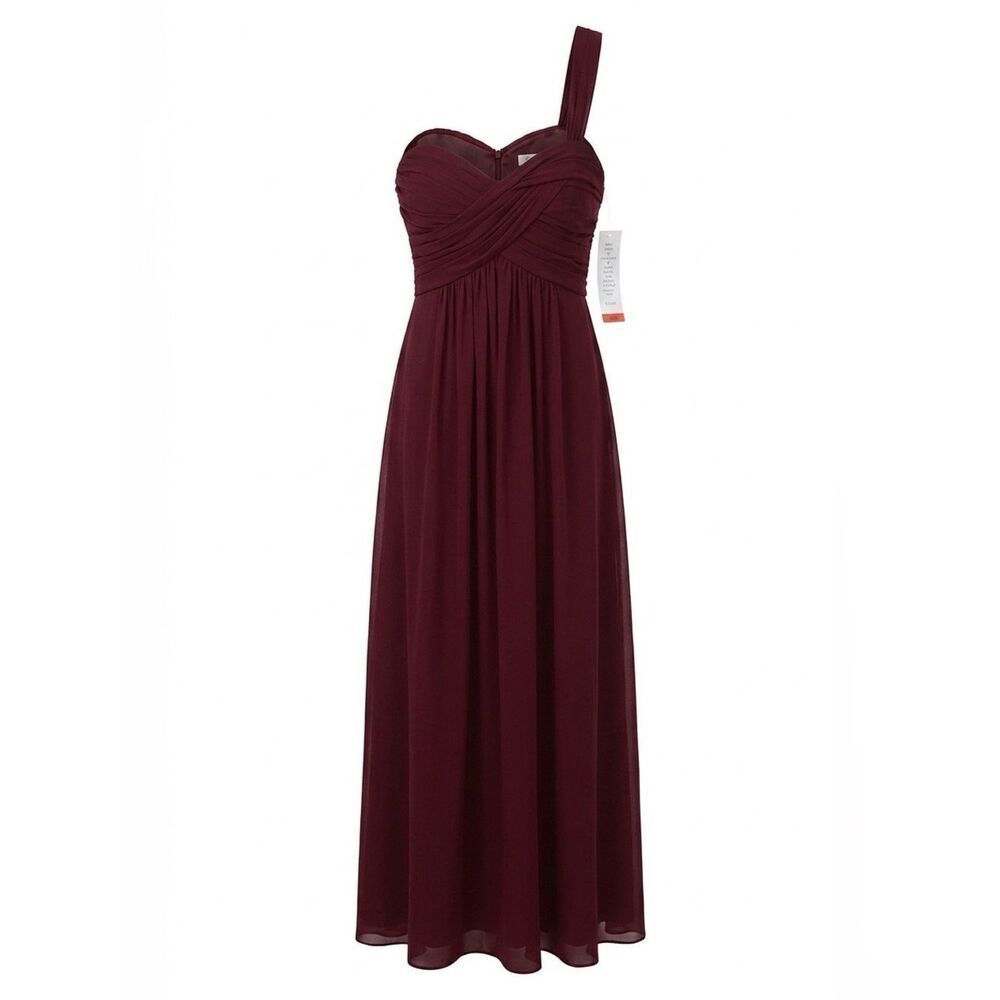 Wine Chiffon One Shoulder Bill Levkoff Dress NWT